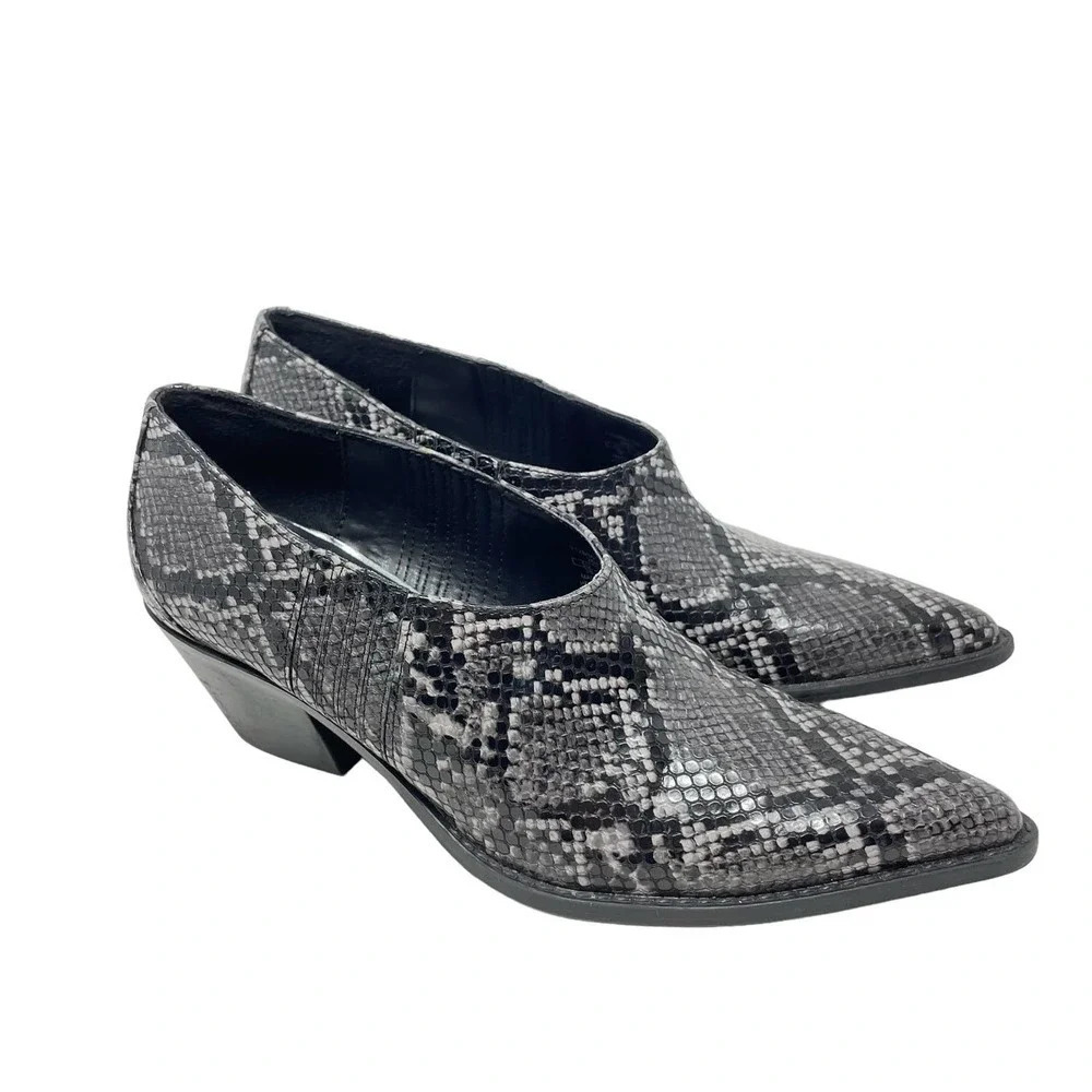 Zara Snakeskin Cowboy Heeled Ankle Booties Black Gray Size 38 / US 7.5